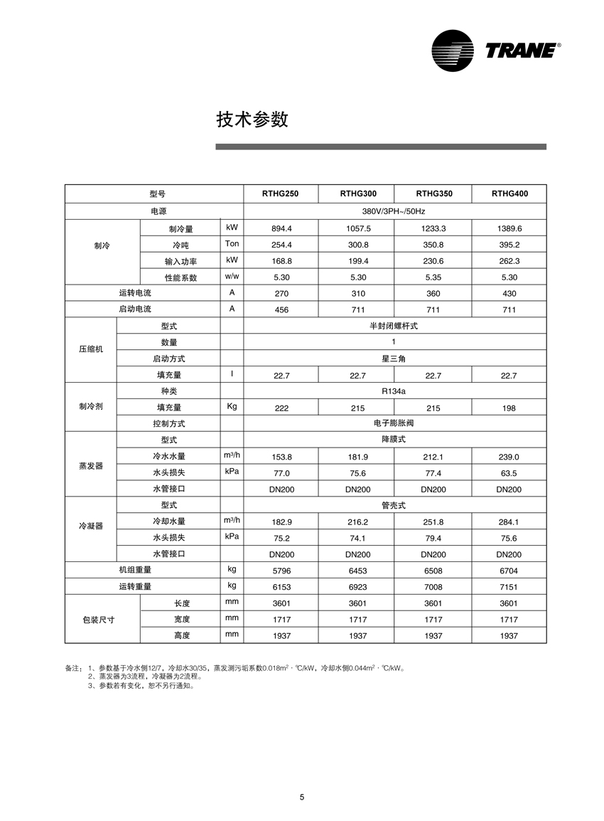 特灵RTHG技术参数1